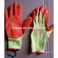 10 gauge yellow cotton yarn orange latex coated knitting glove with wrinkle in safety gloves